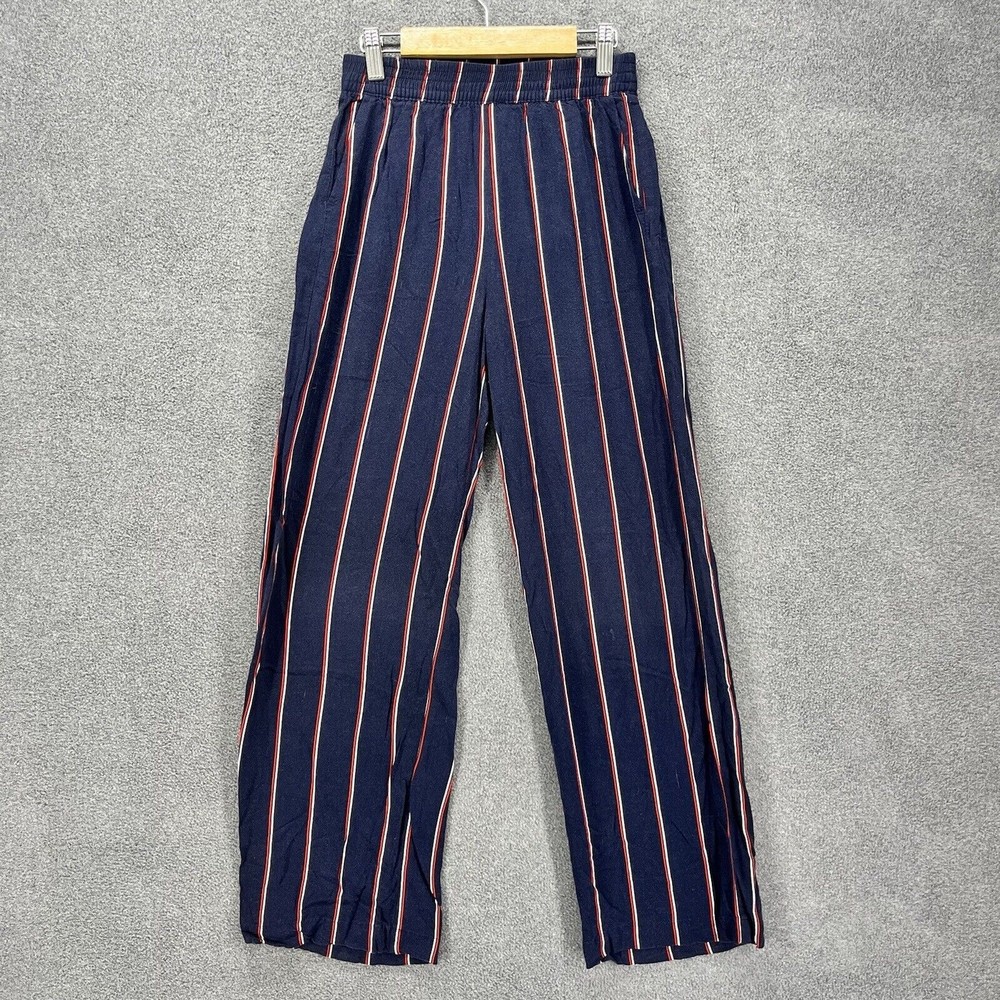 Divided By H&M Pants Womens Size 0‎ Blue red Striped Elastic Waist Pockets